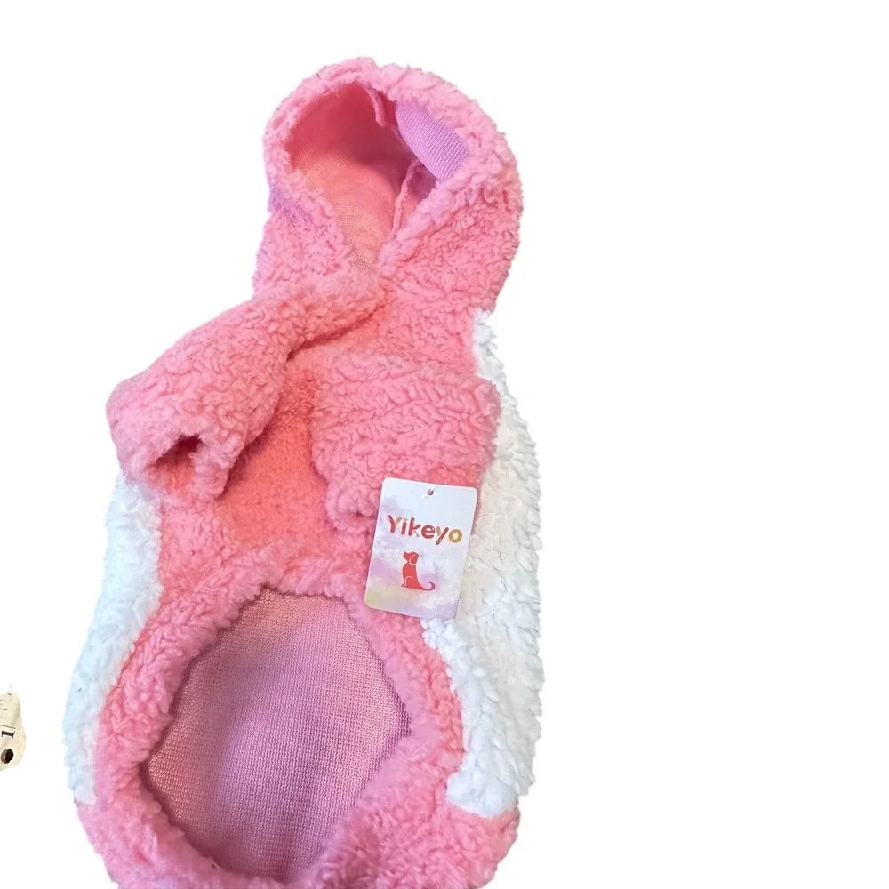 Yikeyo Pink White‎ Sherpa Fleece Pet Hoodie Small Dog Cat Winter Warm Sweater